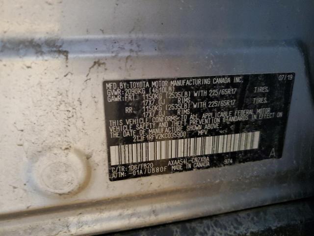 2T3F1RFV2KC035900 - 2019 TOYOTA RAV4 LE SILVER photo 12