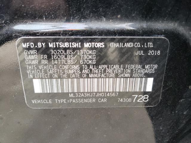 ML32A3HJ7JH014567 - 2018 MITSUBISHI MIRAGE ES BLACK photo 10