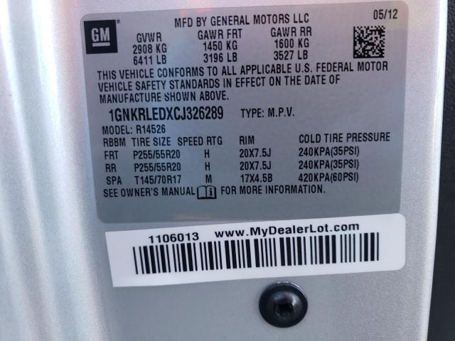 1GNKRLEDXCJ326289 - 2012 CHEVROLET TRAVERSE LTZ SILVER photo 13