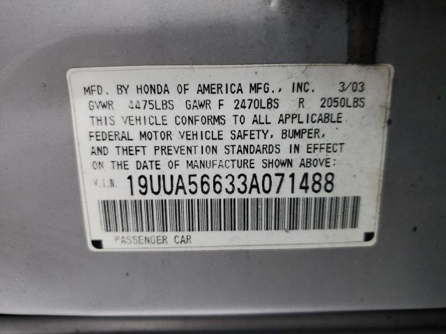 19UUA56633A071488 - 2003 ACURA 3.2TL SILVER photo 12