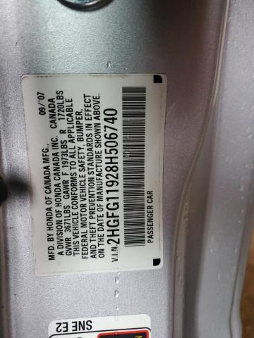 2HGFG11928H506740 - 2008 HONDA CIVIC EXL 银色 照片 12
