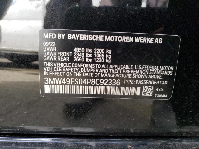 3MW49FS04P8C92336 - 2023 BMW M340I BLACK photo 12