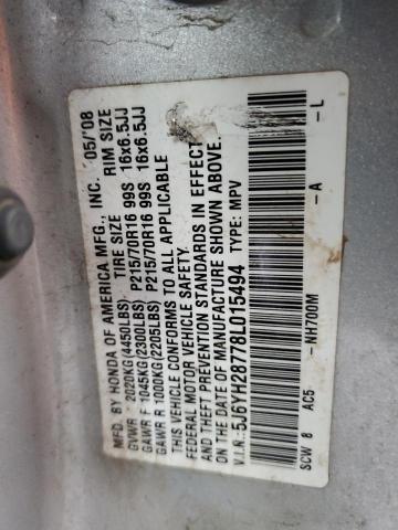 5J6YH28778L015494 - 2008 HONDA ELEMENT EX SILVER photo 12