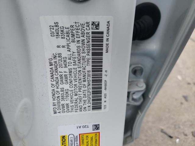 2HGFE2F57NH573816 - 2022 HONDA CIVIC SPORT 白色 照片 12