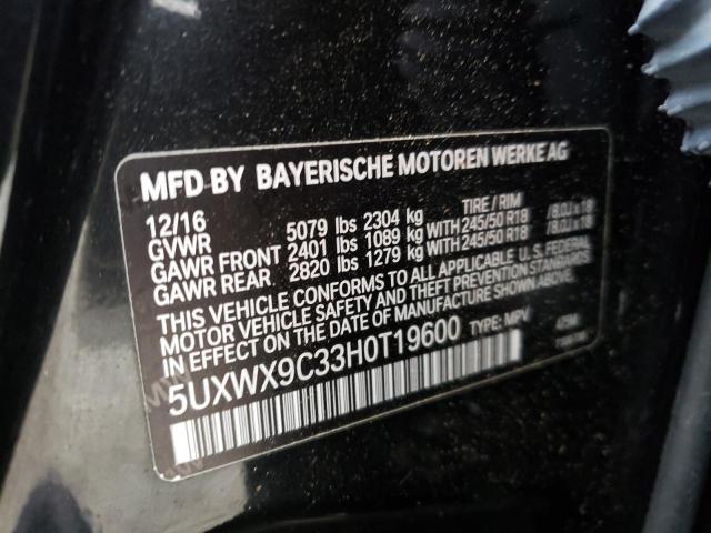 5UXWX9C33H0T19600 - 2017 BMW X3 XDRIVE28I BLACK photo 10