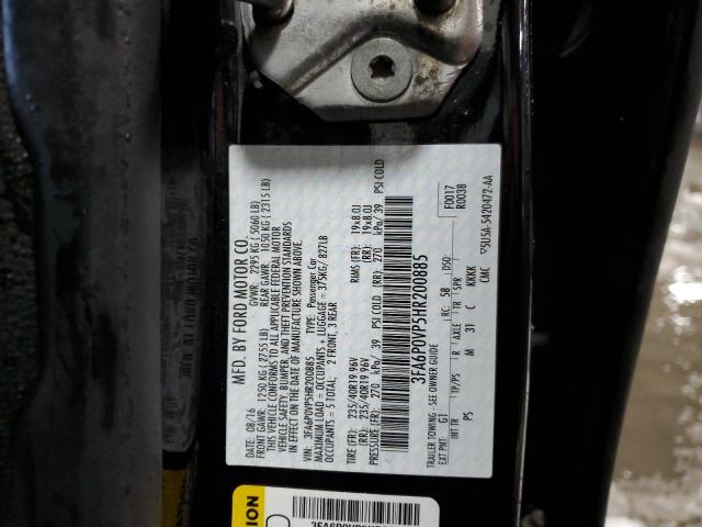 3FA6P0VP5HR200885 - 2017 FORD FUSION SPORT BLACK photo 12