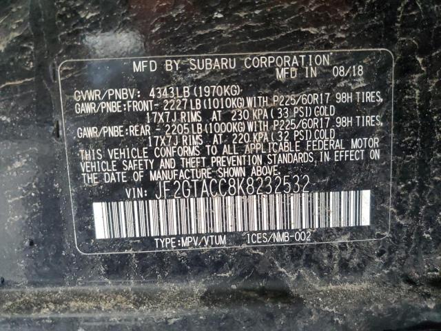 JF2GTACC8K8232532 - 2019 SUBARU CROSSTREK PREMIUM 黑色 照片 13