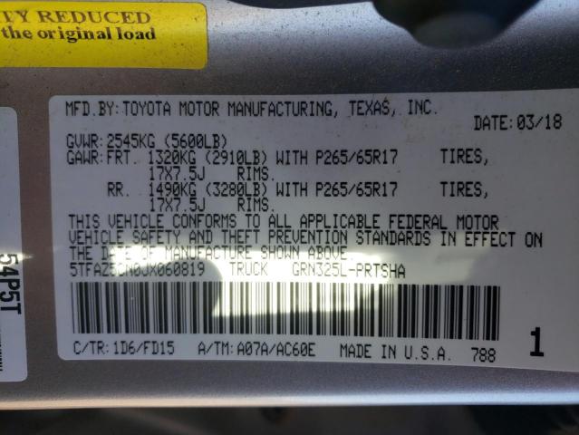 5TFAZ5CN0JX060819 - 2018 TOYOTA TACOMA DOUBLE CAB 银色 照片 13