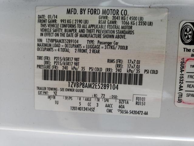 1ZVBP8AM2E5289104 - 2014 FORD MUSTANG WHITE photo 13