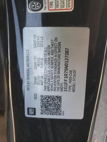 1G1FF1R75N0127387 - 2022 CHEVROLET CAMARO LT1 BLACK photo 12