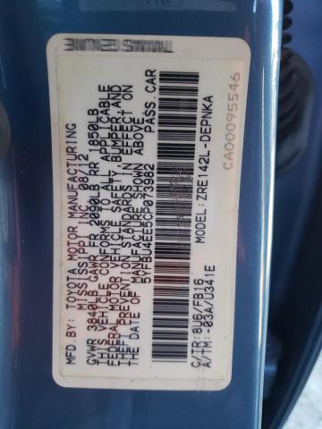 5YFBU4EE5CP073982 - 2012 TOYOTA COROLLA BASE BLUE photo 12