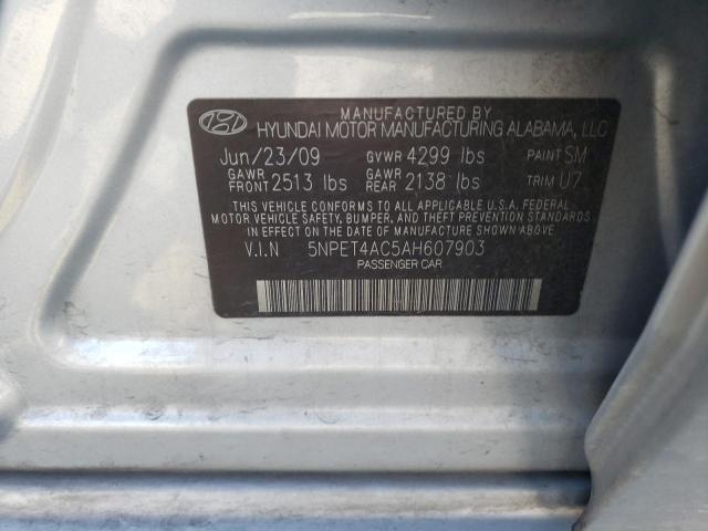 5NPET4AC5AH607903 - 2010 HYUNDAI SONATA GLS SILVER photo 12