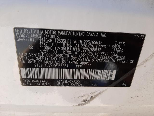 2T3ZF4DV7BW065364 - 2011 TOYOTA RAV4 WHITE photo 13