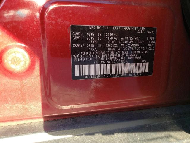 4S4BSACC7F3348007 - 2015 SUBARU OUTBACK 2.5I PREMIUM RED photo 13