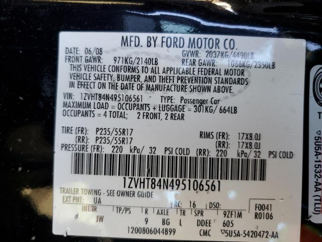 1ZVHT84N495106561 - 2009 FORD MUSTANG BLACK photo 12