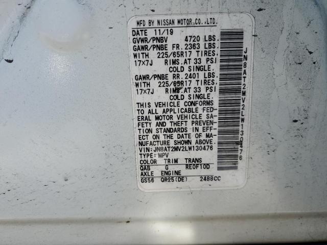 JN8AT2MV2LW130476 - 2020 NISSAN ROGUE S WHITE photo 13