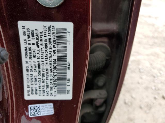 19XFB2F97EE060104 - 2014 HONDA CIVIC EXL ბურგუნდია ფოტო 12