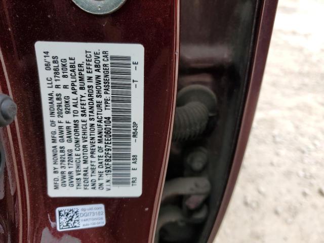 19XFB2F97EE060104 - 2014 HONDA CIVIC EXL BURGUNDY photo 12