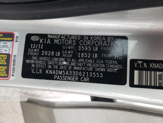 KNADM5A33D6213553 - 2013 KIA RIO LX GRAY photo 13