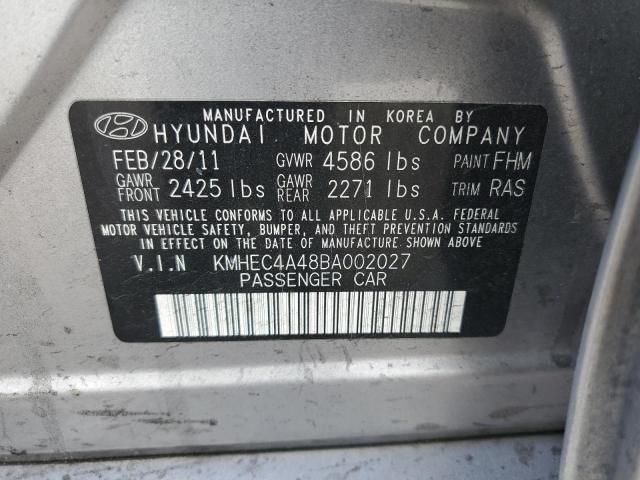 KMHEC4A48BA002027 - 2011 HYUNDAI SONATA HYBRID SILVER photo 12