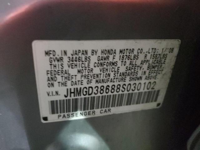 JHMGD38688S030102 - 2008 HONDA FIT SPORT SILVER photo 12