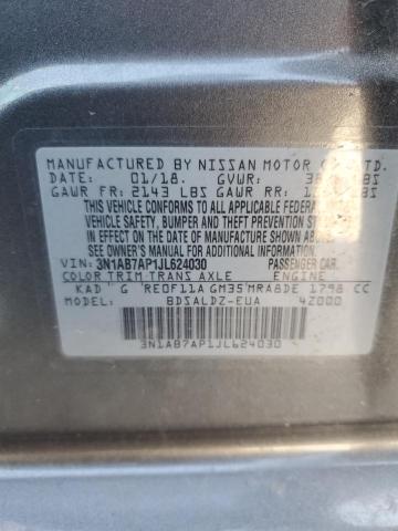 3N1AB7AP1JL624030 - 2018 NISSAN SENTRA S GRAY photo 12