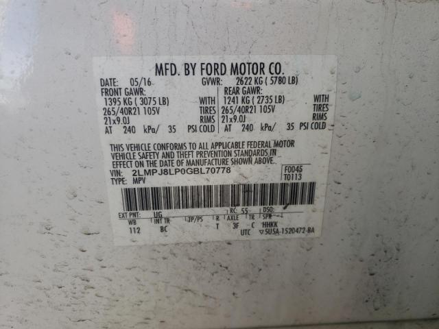 2LMPJ8LP0GBL70778 - 2016 LINCOLN MKX RESERVE Սպիտակ լուսանկար 13