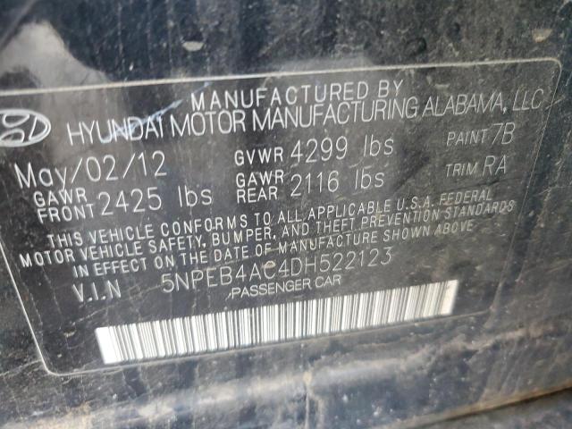 5NPEB4AC4DH522123 - 2013 HYUNDAI SONATA GLS BLACK photo 13