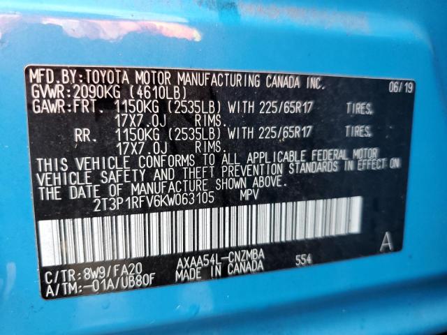 2T3P1RFV6KW063105 - 2019 TOYOTA RAV4 XLE BLUE photo 13