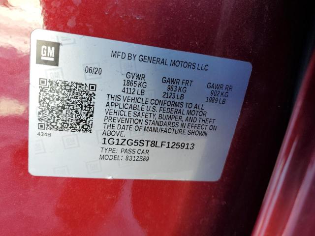 1G1ZG5ST8LF125913 - 2020 CHEVROLET MALIBU RS წითელი ფოტო 12