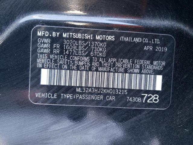 ML32A3HJ2KH013215 - 2019 MITSUBISHI MIRAGE ES BLACK photo 12