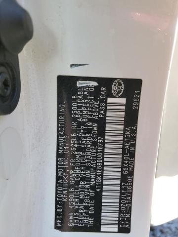 4T1BK1EB8DU016797 - 2013 TOYOTA AVALON BASE 白色 照片 12