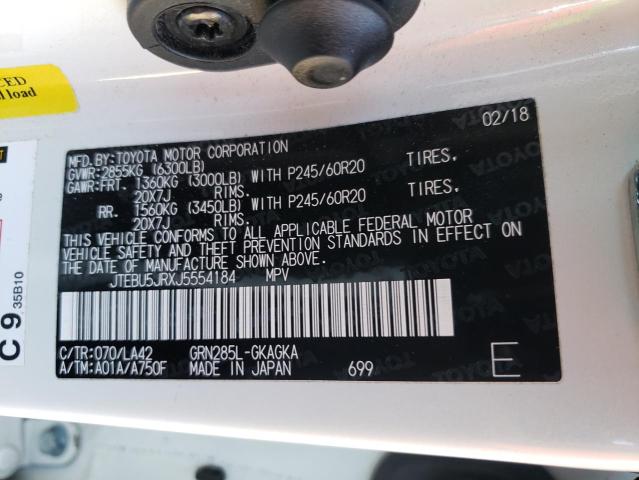 JTEBU5JRXJ5554184 - 2018 TOYOTA 4RUNNER SR5/SR5 PREMIUM WHITE photo 13