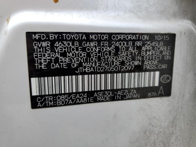 JTHBA1D27G5012097 - 2016 LEXUS IS 200T WHITE photo 13