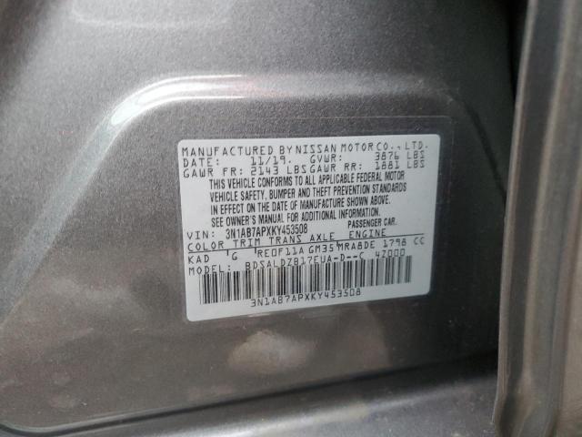 3N1AB7APXKY453508 - 2019 NISSAN SENTRA S GRAY photo 12