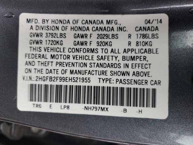 2HGFB2F99EH521955 - 2014 HONDA CIVIC EXL GRAY photo 12