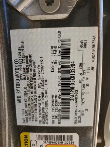 3FA6P0HD5KR132984 - 2019 FORD FUSION SE CHARCOAL photo 12