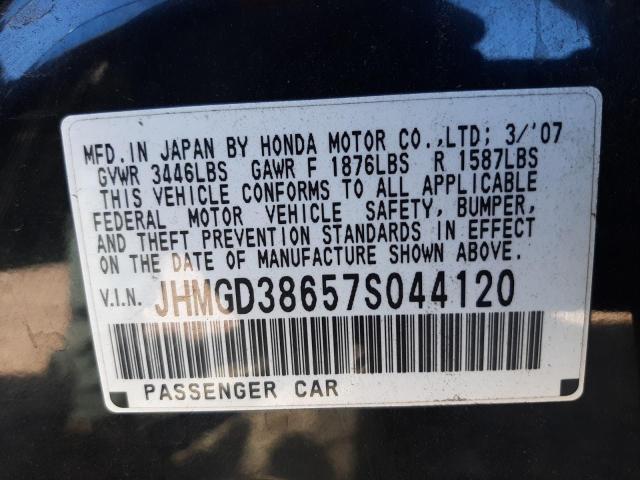 JHMGD38657S044120 - 2007 HONDA FIT S BLACK photo 12