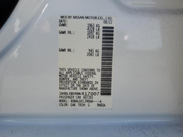 1N4BL4BV4NN417007 - 2022 NISSAN ALTIMA S WHITE photo 13