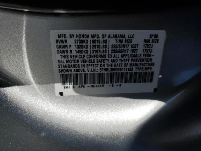 5FNRL38908B111163 - 2008 HONDA ODYSSEY TOURING SILVER photo 14