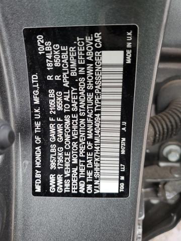 SHHFK7H41MU404094 - 2021 HONDA CIVIC SPORT GRAY photo 12