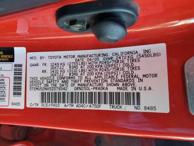 5TEMU52NX5Z079342 - 2005 TOYOTA TACOMA DOUBLE CAB LONG BED RED photo 12