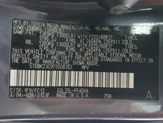 5TDBK23C97S008383 - 2007 TOYOTA SIENNA LE TEAL photo 13