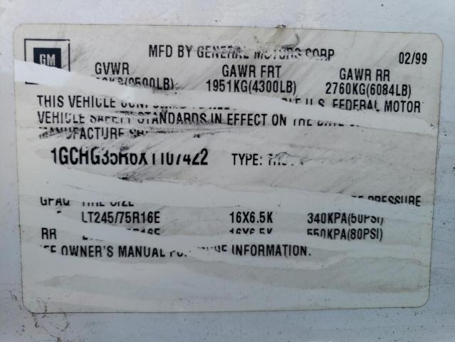 1GCHG35R6X1107422 - 1999 CHEVROLET EXPRESS G3 WHITE photo 13