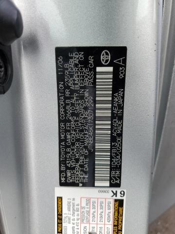 JTNBE46K173071299 - 2007 TOYOTA CAMRY CE SILVER photo 12