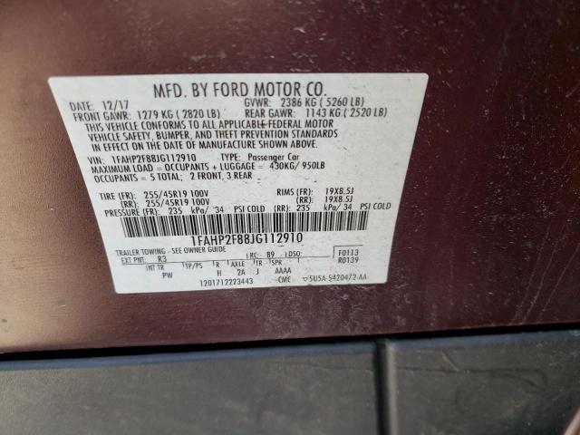 1FAHP2F88JG112910 - 2018 FORD TAURUS LIMITED BURGUNDY photo 12