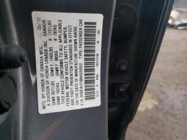 2HGFA1F58AH326952 - 2010 HONDA CIVIC LX SILVER photo 12