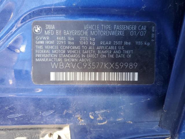 WBAVC93577KX59989 - 2007 BMW 328 XI BLUE photo 12