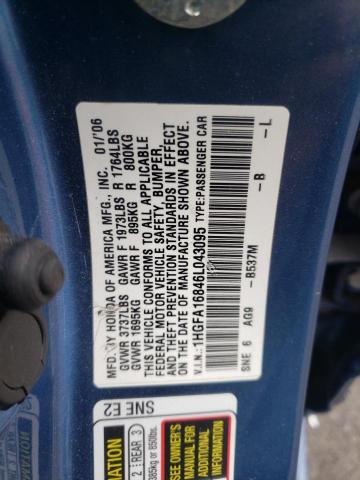 1HGFA16846L043095 - 2006 HONDA CIVIC EX BLUE photo 13