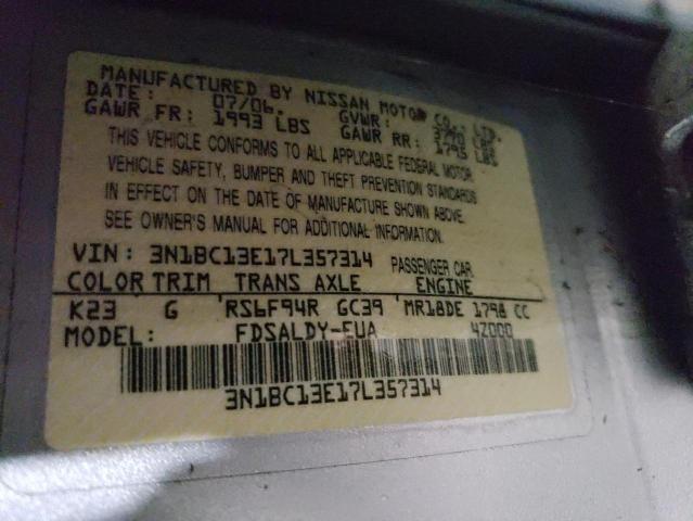 3N1BC13E17L357314 - 2007 NISSAN VERSA S TWO TONE photo 12